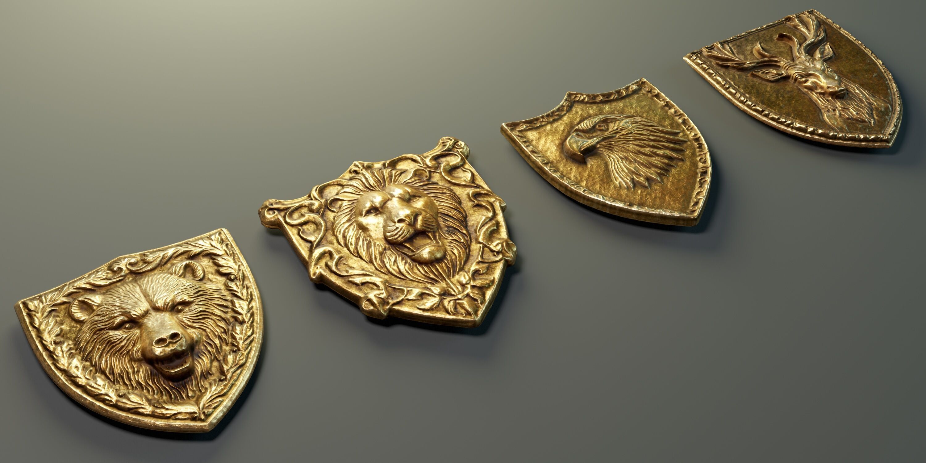 Heraldic Emblem Set PBR Low-poly 3D model_2