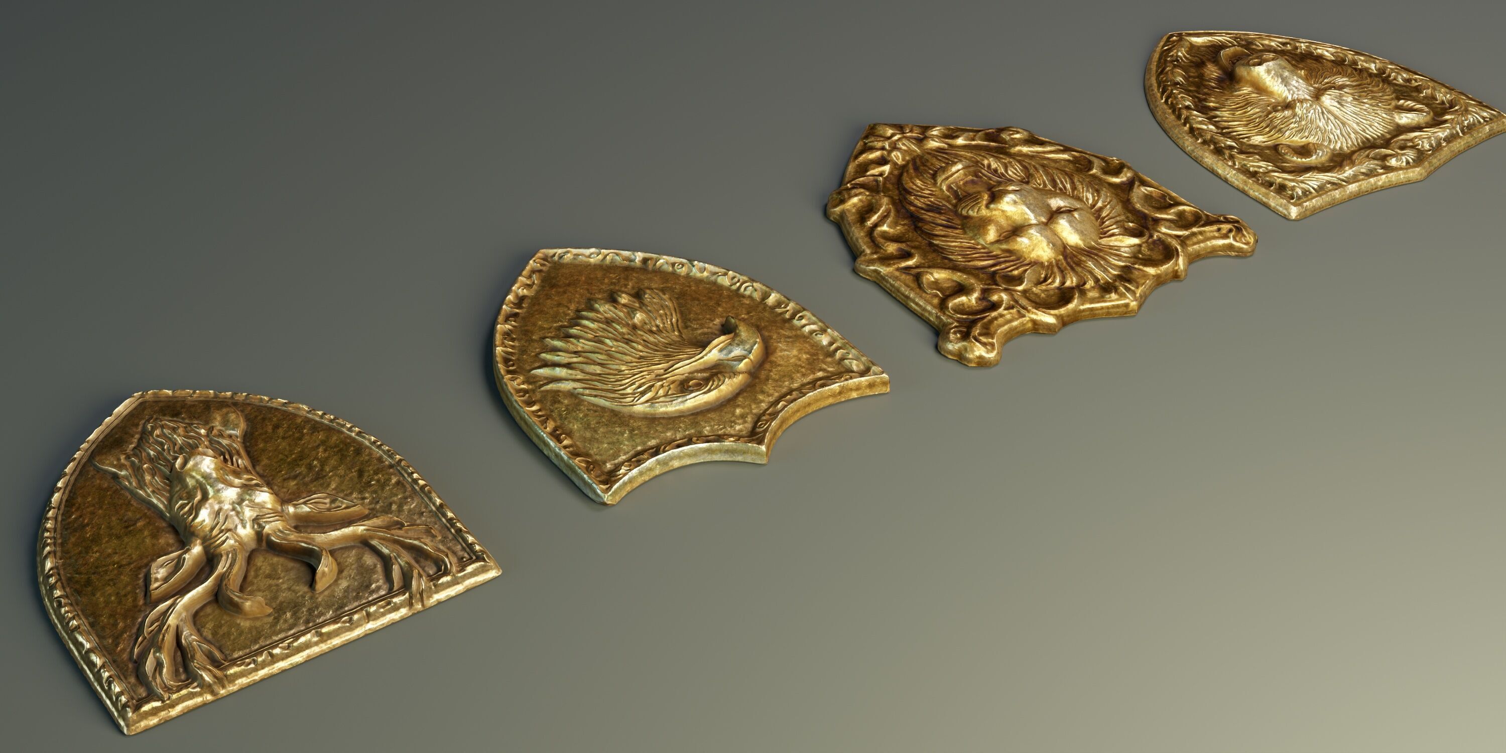 Heraldic Emblem Set PBR Low-poly 3D model_4