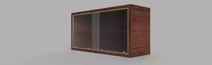 Wooden Wall Cabinet with Sliding Glass Doors 3D Model