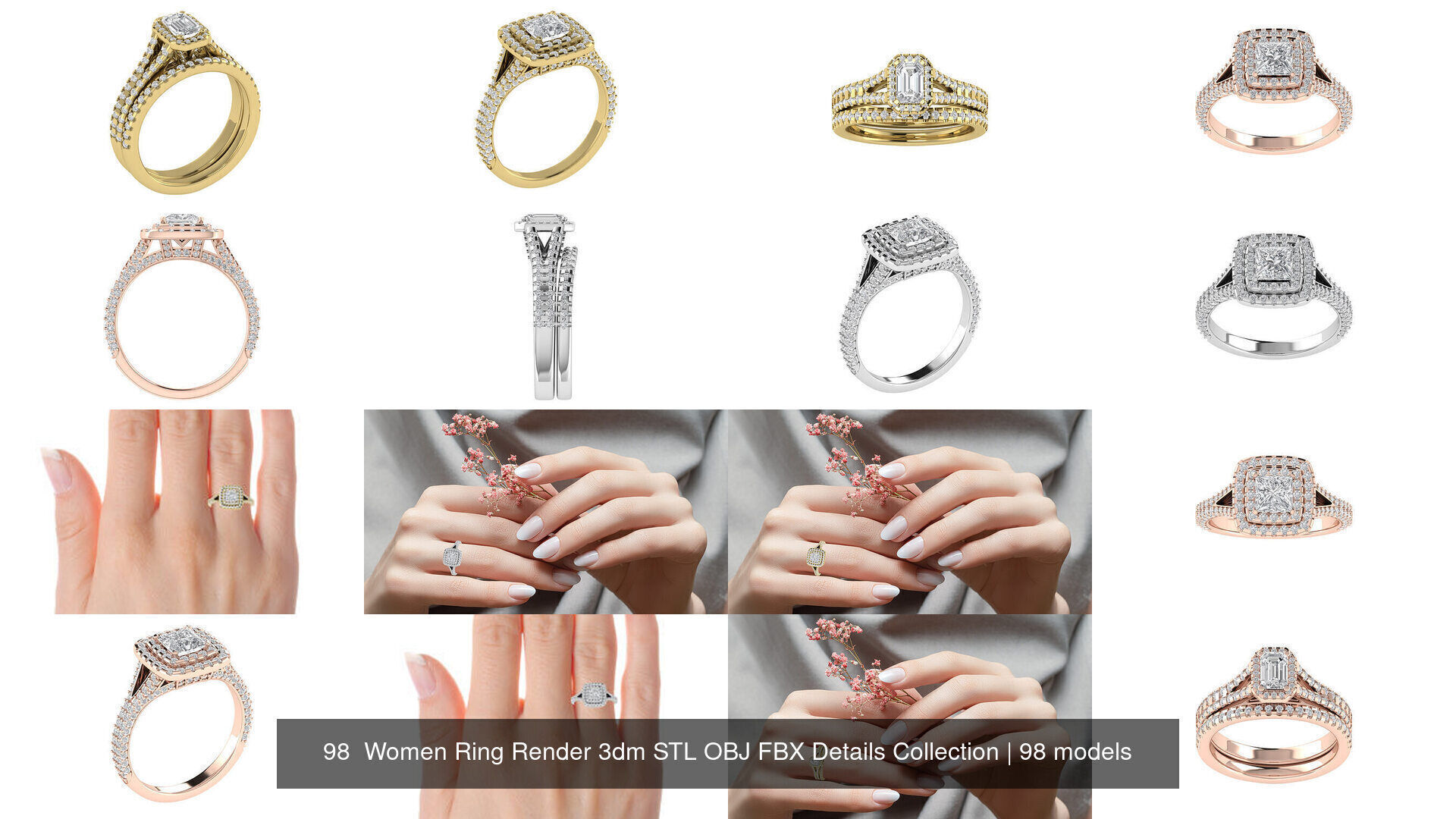 98 Women Ring Render 3dm STL OBJ FBX Details Collection _12