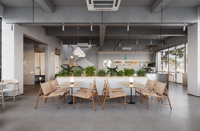 Modern Industrial Style coffee shop Interior 040 3D model