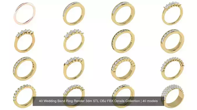 40 Wedding Band Ring Render 3dm STL OBJ FBX Details Collection