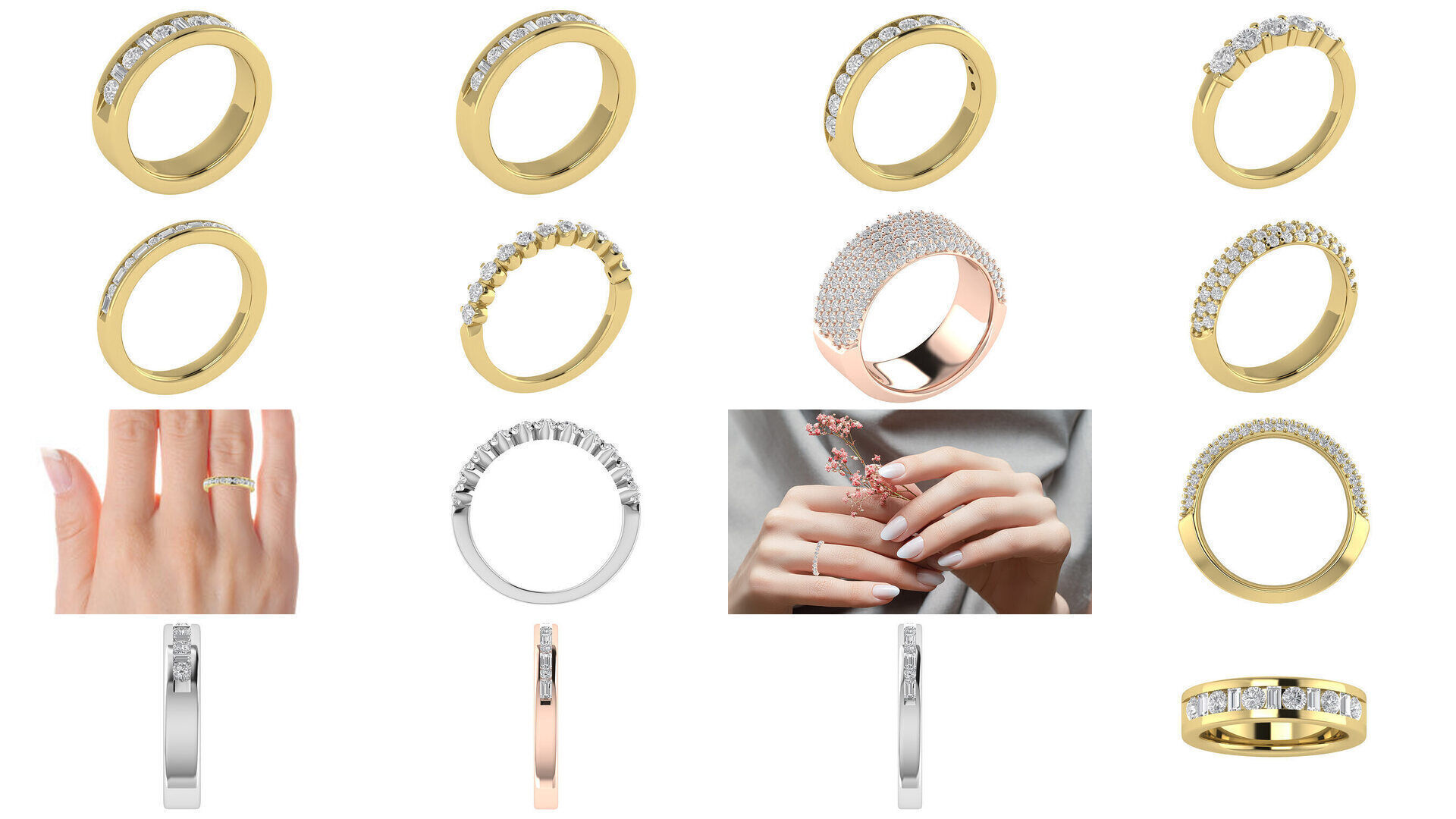 40 Wedding Band Ring Render 3dm STL OBJ FBX Details Collection _3