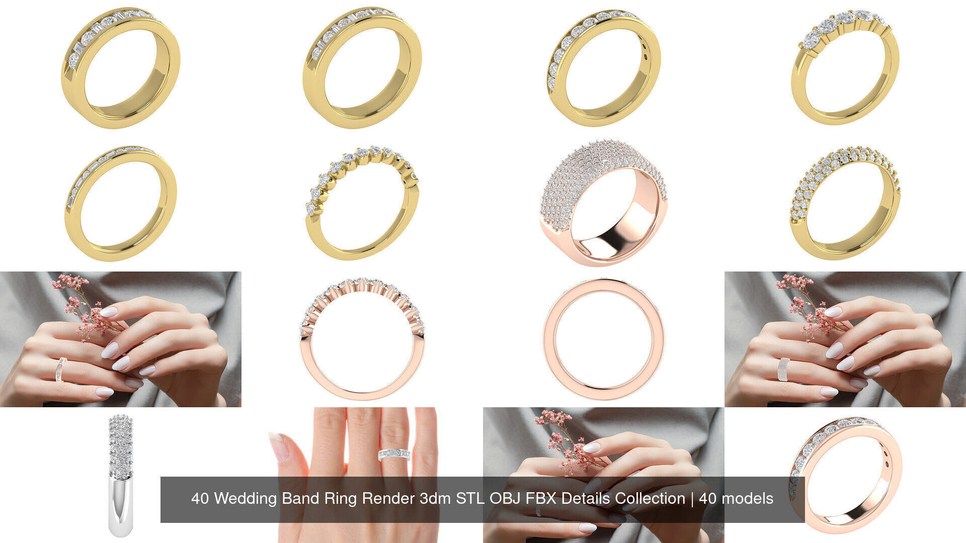 40 Wedding Band Ring Render 3dm STL OBJ FBX Details Collection _4