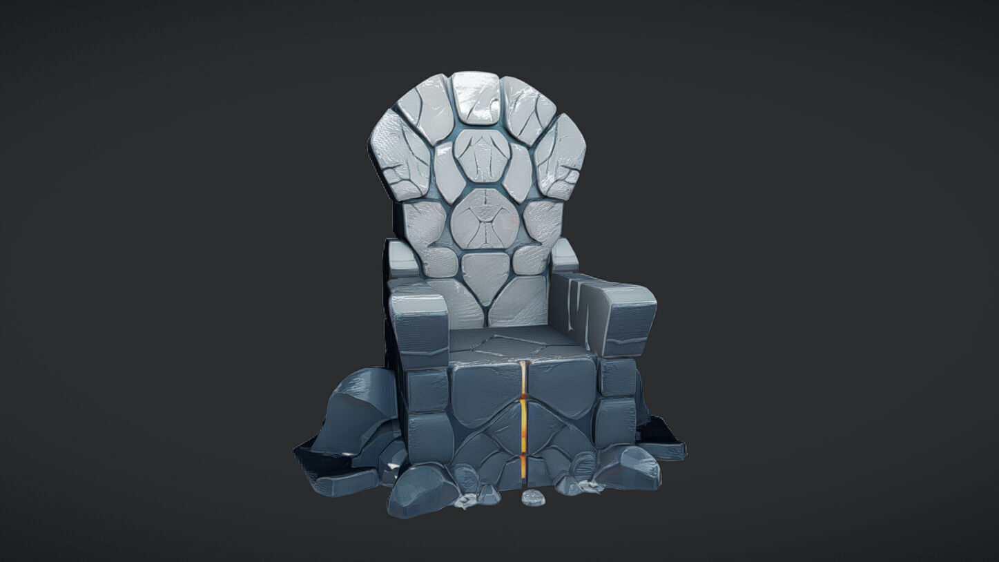 Stone throne with glowing cracks 3D model_5