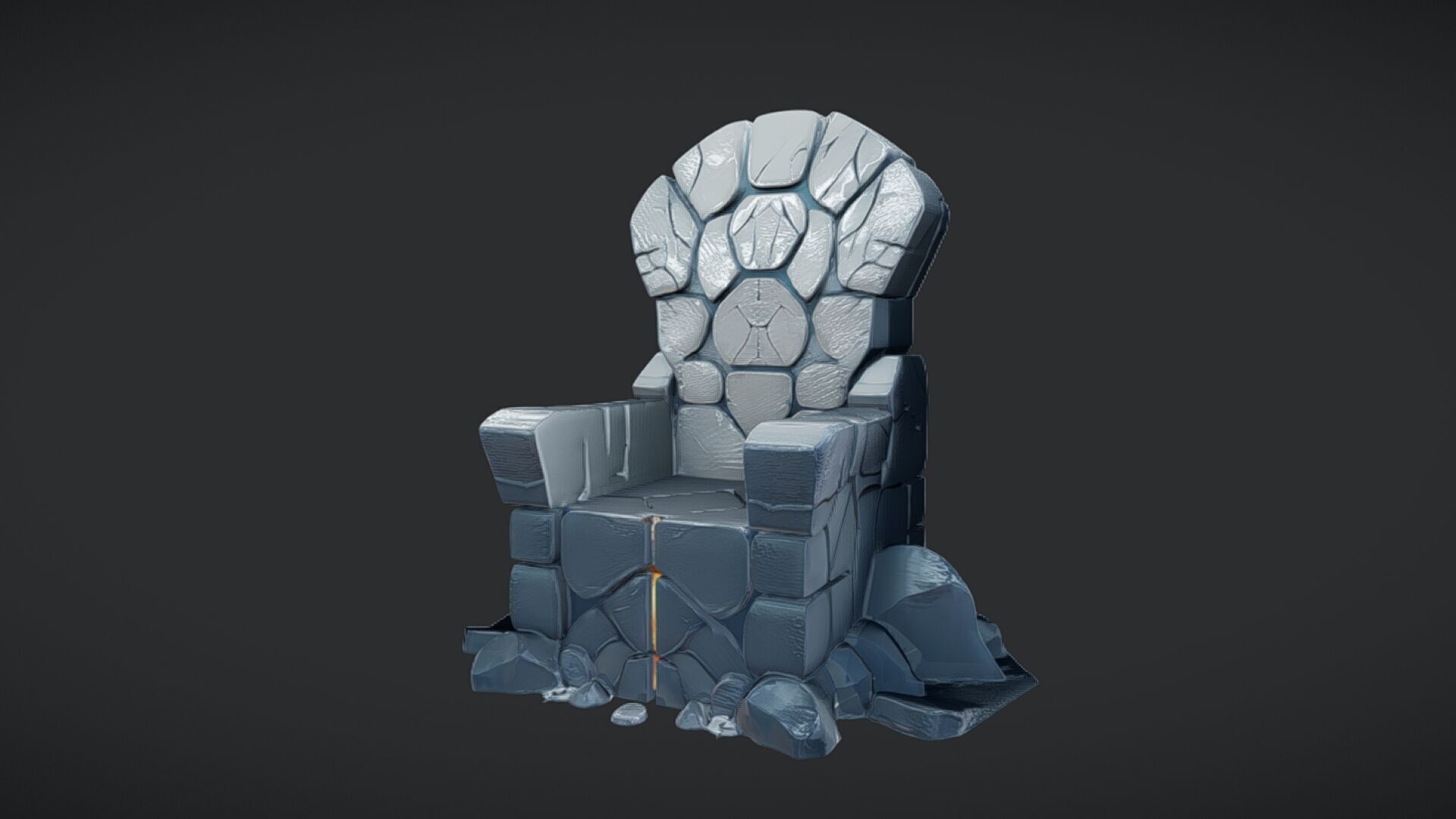 Stone throne with glowing cracks 3D model_9