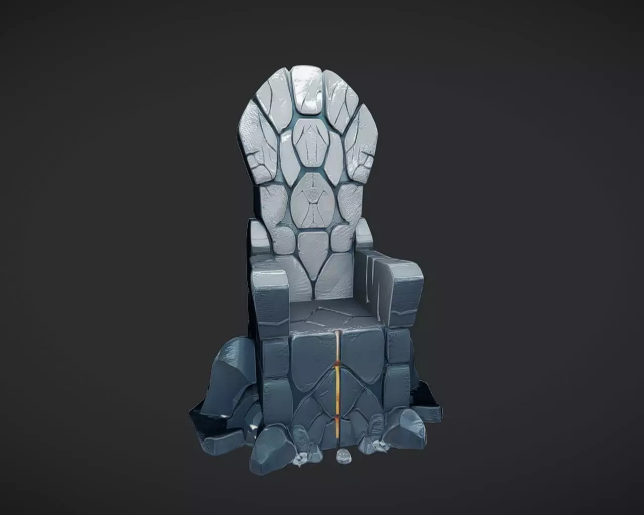 Stone throne with glowing cracks 3D model_0