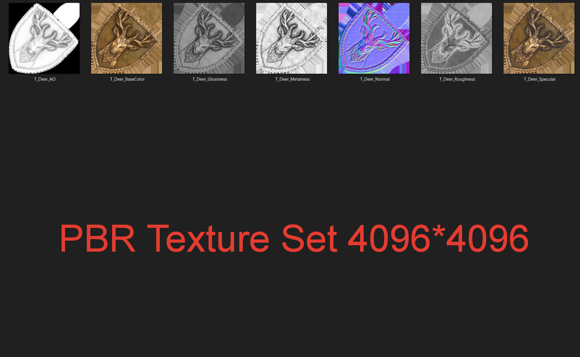 Deer Heraldic Emblem PBR Low-poly 3D model_9