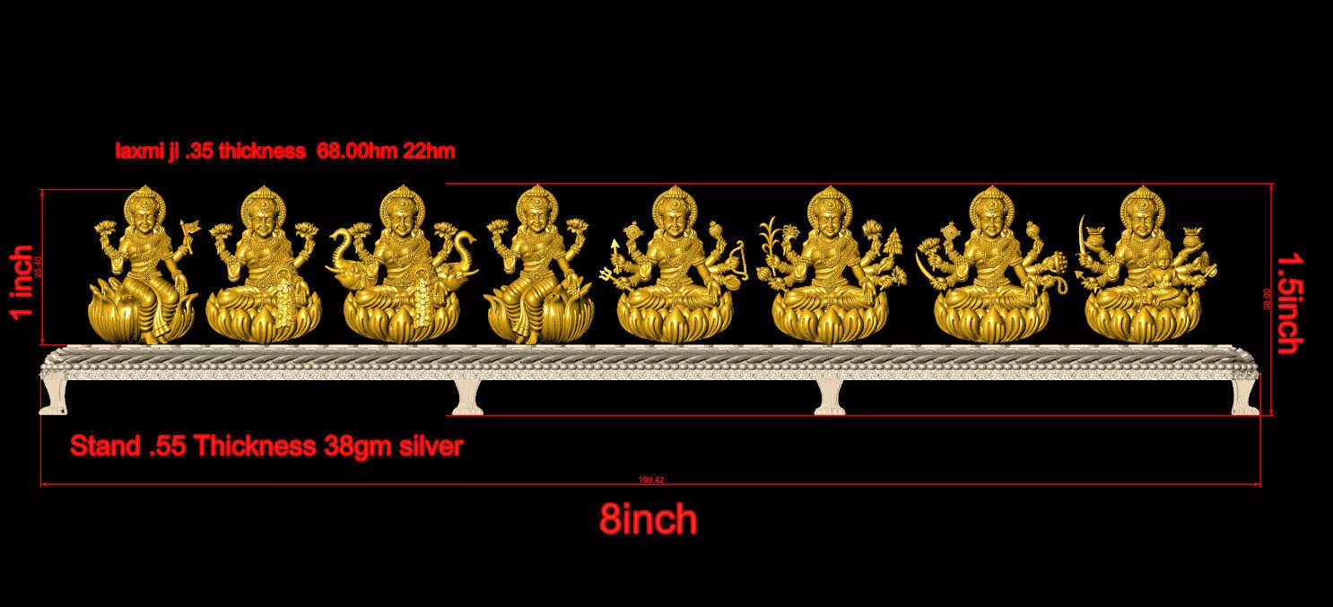 Asth laxmi with stand gold and silver 3D print model