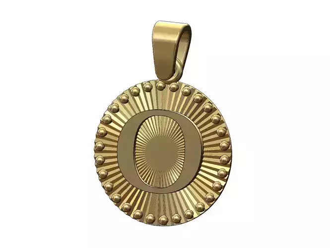 O letter initial faceted sunrays beaded coin pendant charm