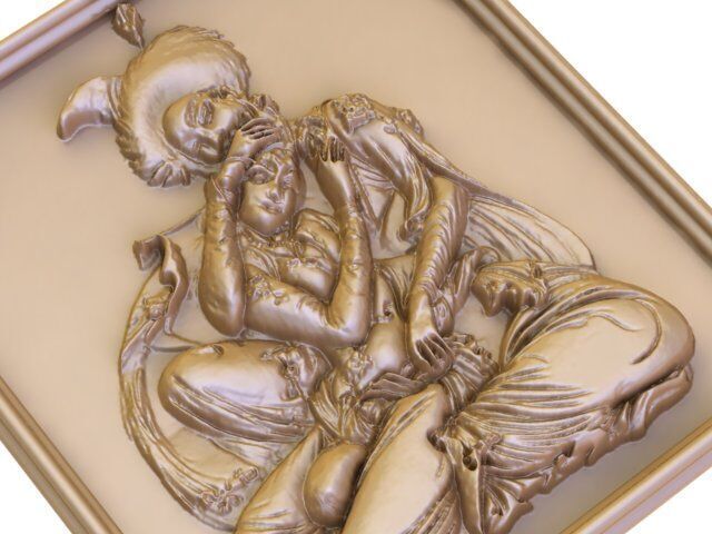 A beautiful bas-relief panel  miniature  of Layla and Majnun 3D model_1