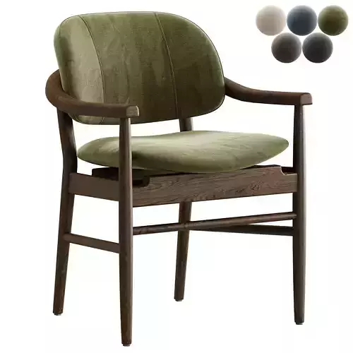 Bryson Modern Classic Beige Upholstered Whitewash  Arm Chair