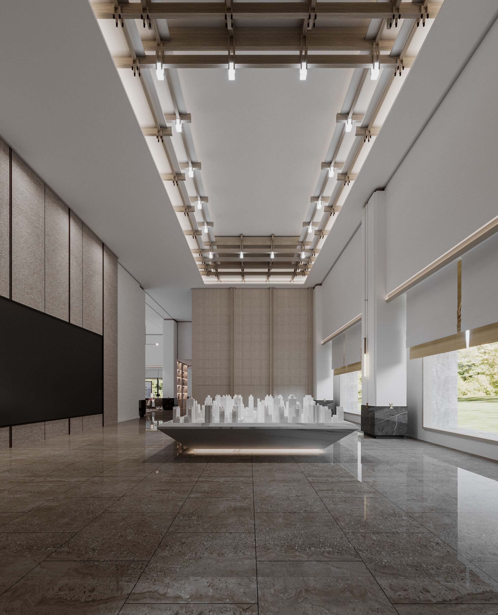 Modern reception lobby 3D model_1