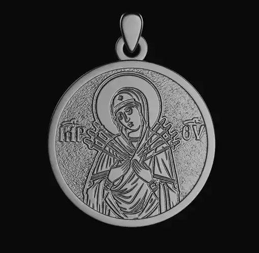 Virgin Mary of Sorrows Greek Orthodox Icon Round Medal