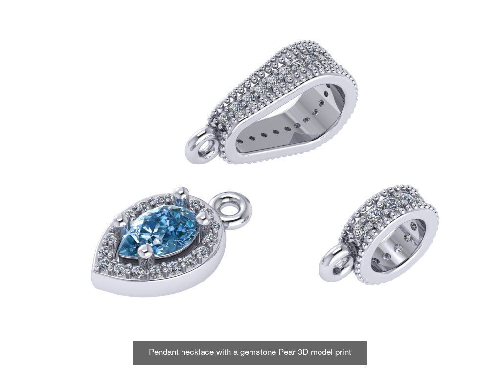 set of 8 pendants with different gemstones 3d models Model 3D Model Collection_5