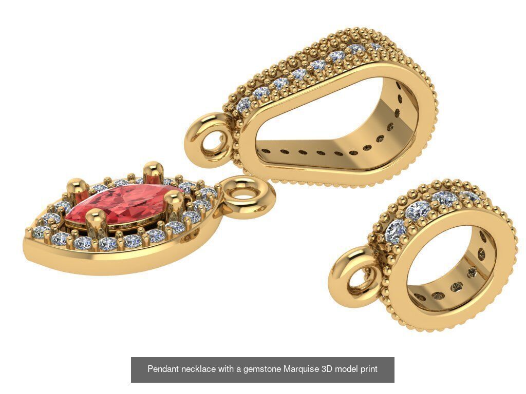 set of 8 pendants with different gemstones 3d models Model 3D Model Collection_3