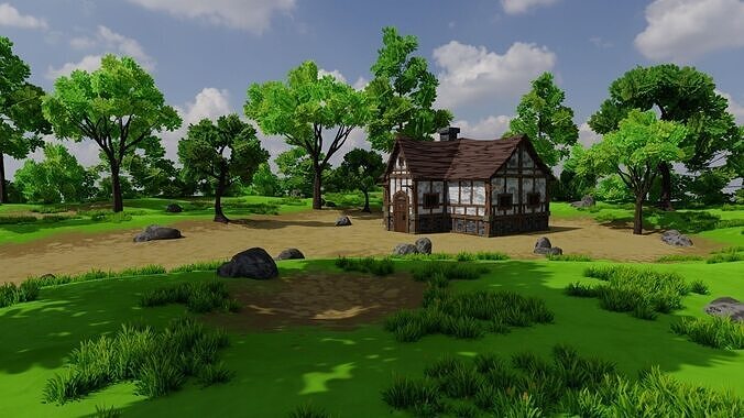 Medieval House 3 With Environment Low-poly 3D model