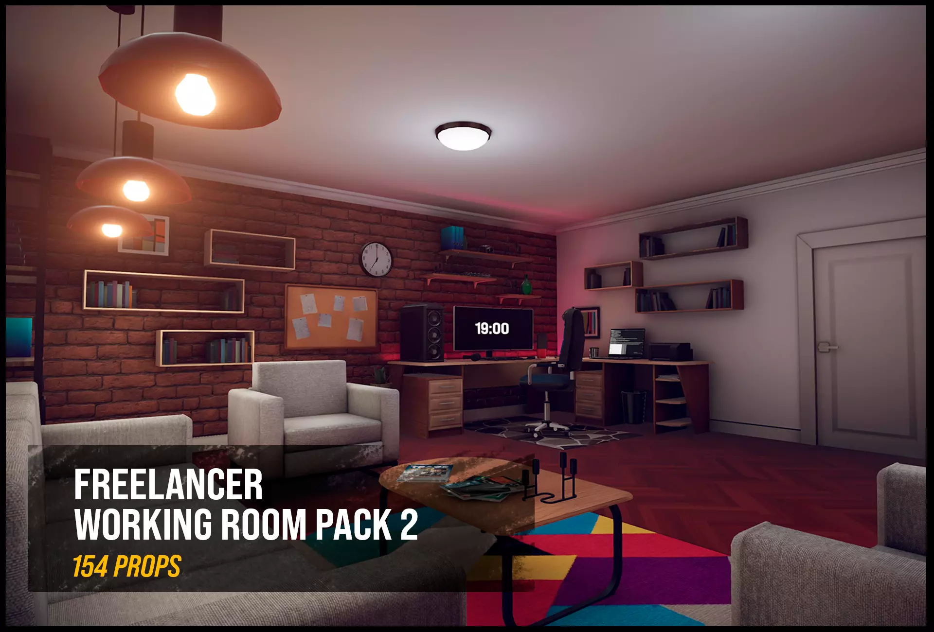 Freelancer Working Room Unity Assets Pack 2  Low-poly 3D model_0