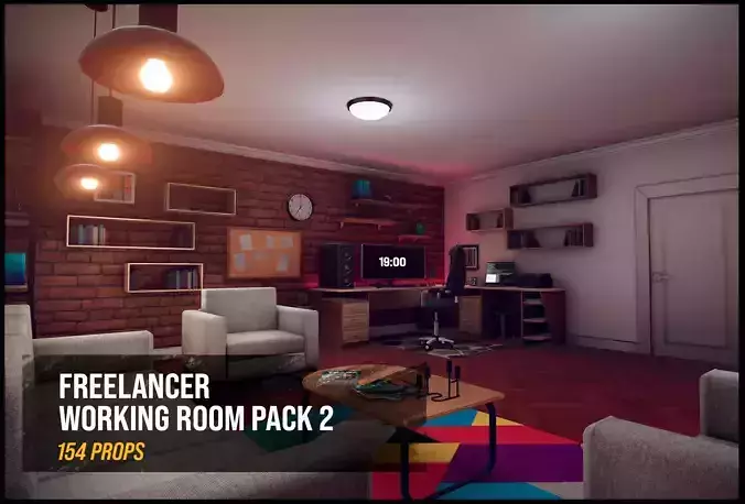 Freelancer Working Room Unity Assets Pack 2  Low-poly 3D model