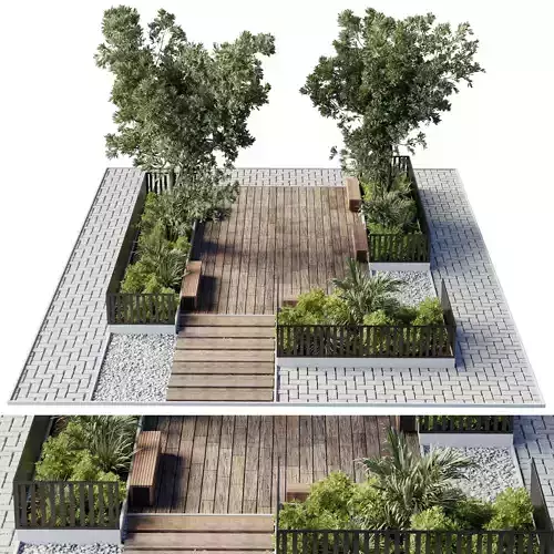 Urban Environment - Urban Furniture Bench with Plants Set 56 3D model
