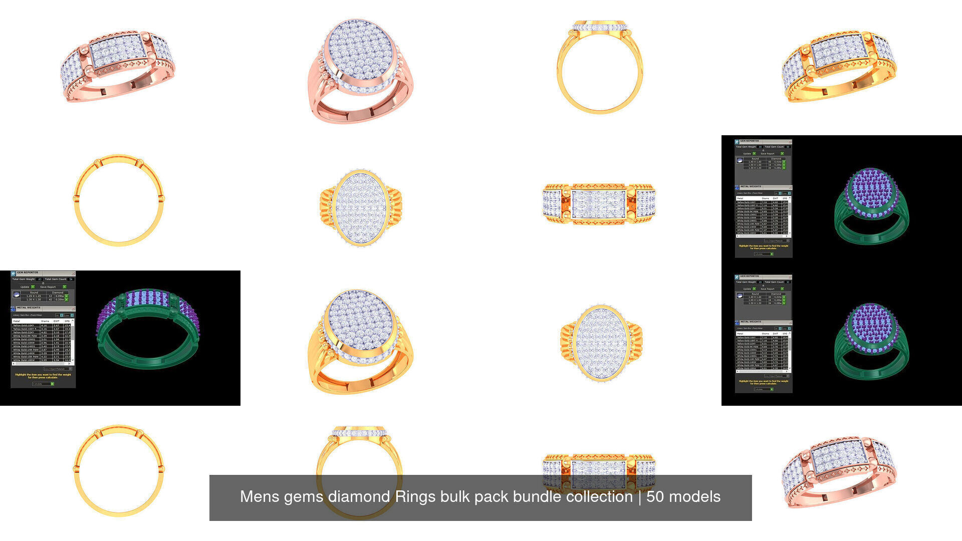 Mens gems diamond Rings bulk pack bundle collection _7