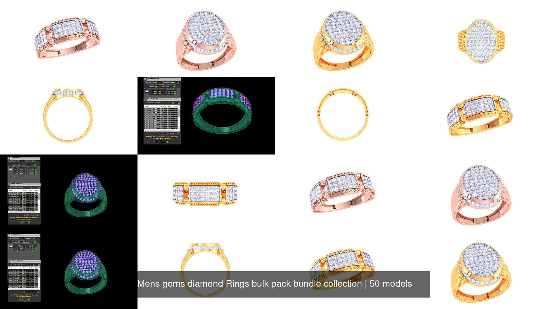 Mens gems diamond Rings bulk pack bundle collection _9