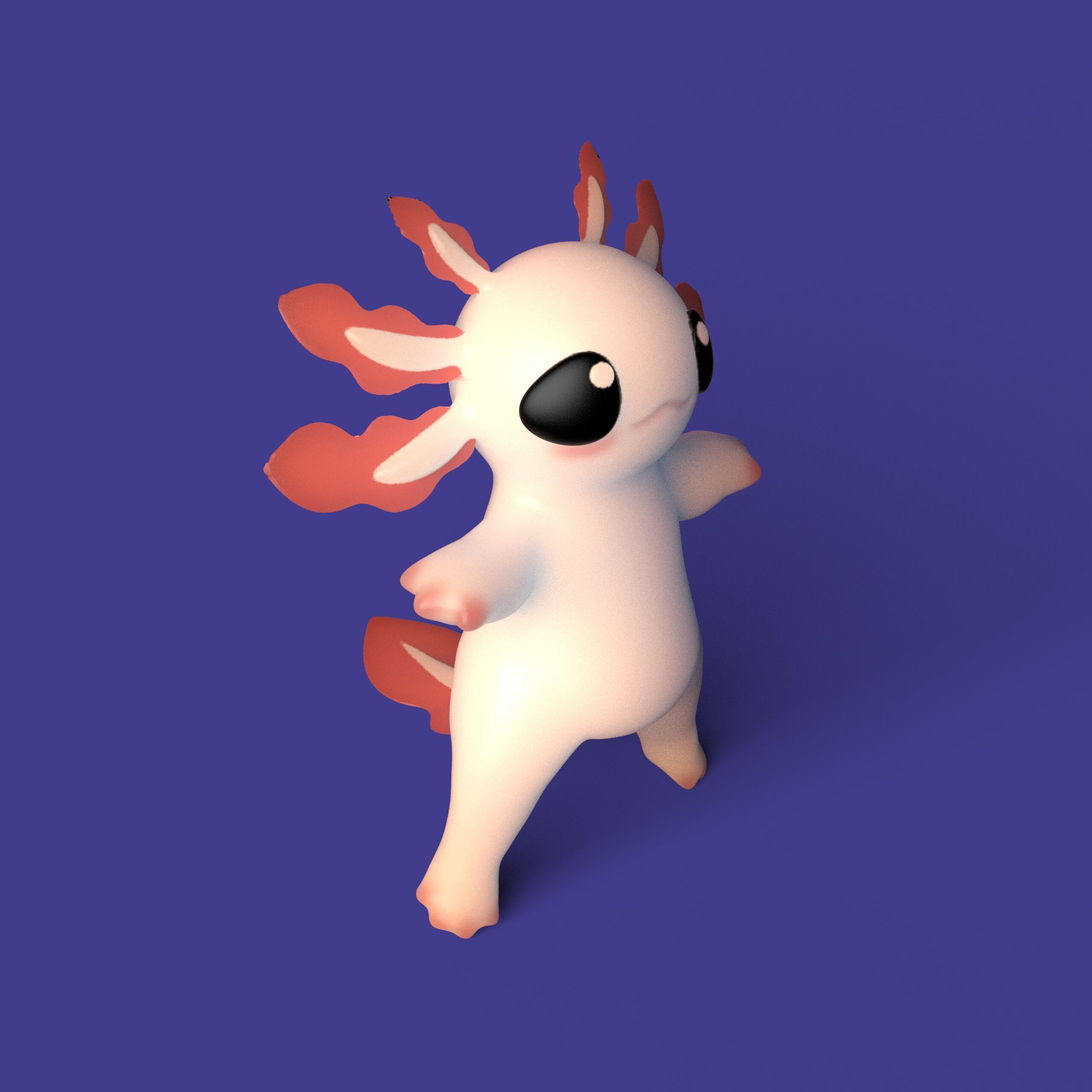 Chubby Cute Axolotl Stylized Game Ready Low-poly 3D model_4