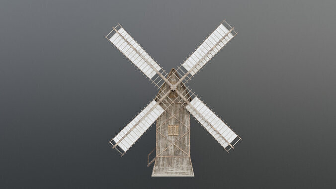 Medieval Village - Wooden Windmill Low-poly 3D model