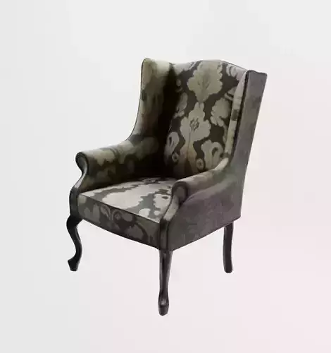 Vintage Damask Print Black and Beige Arm Chair Traditional