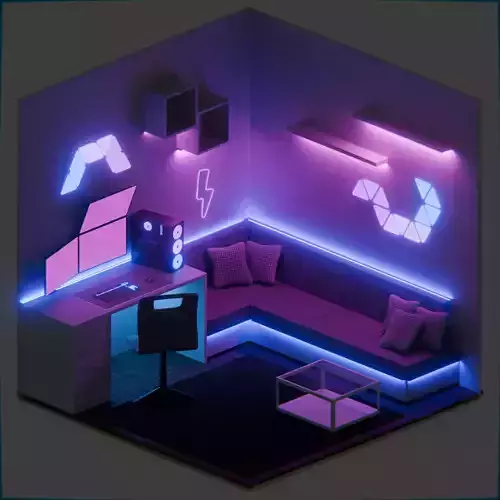 Low Poly Orthographic Gaming Room with RGB lighting Free low-poly 3D model
