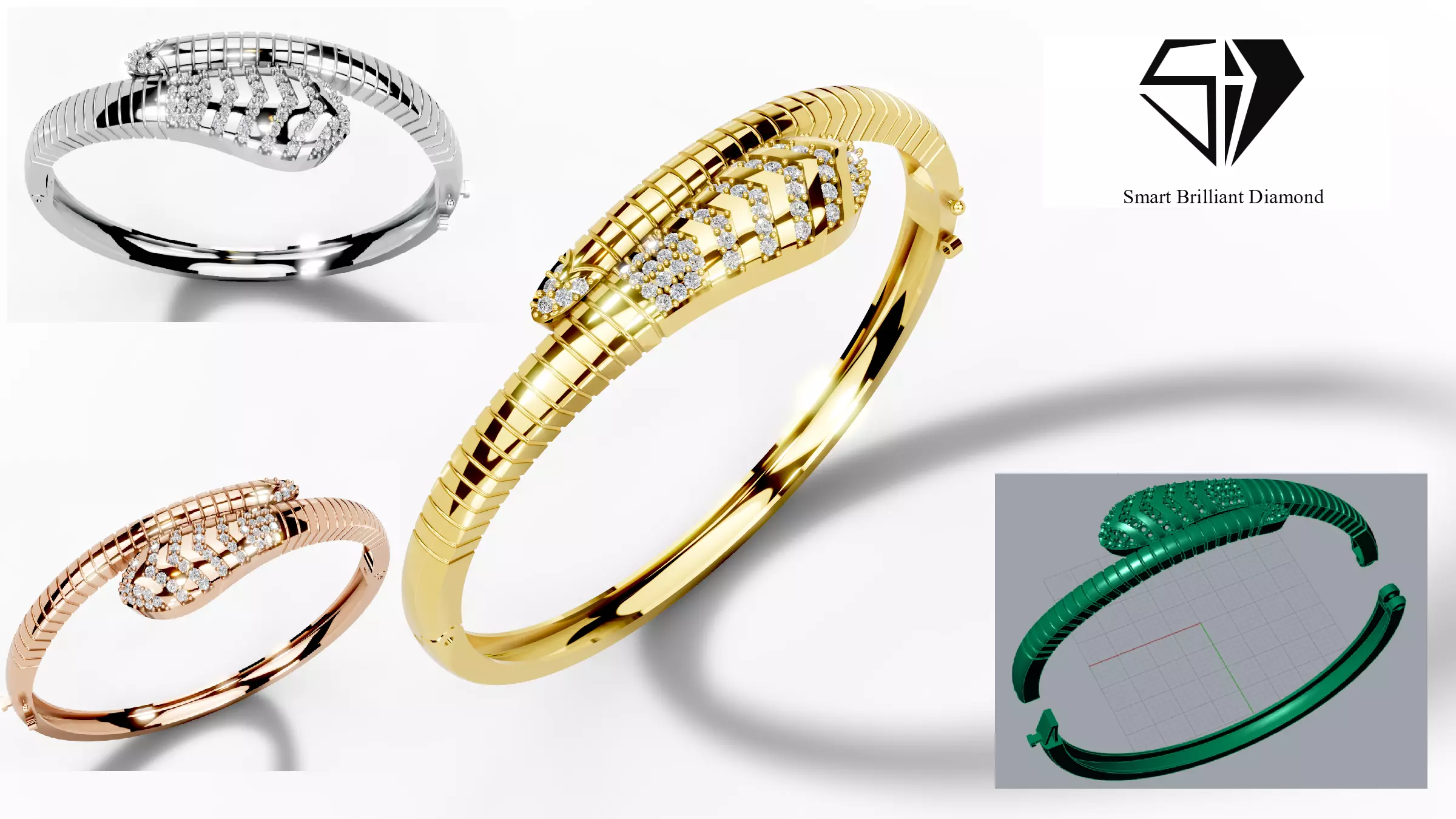Serpentina Flex Diamond Bangle bg0001 3D print model