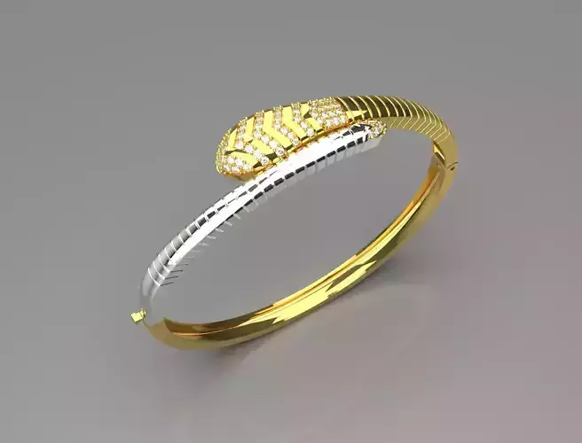 Two-tone snake design cuff bracelet with diamonds model bg0001