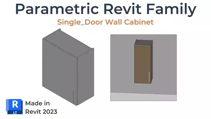 SINGLE DOOR WALL Cabinet Revit Family UK Parametric 3D model SINGLE DOOR WALL Cabinet Revit Family UK Parametric 3D model