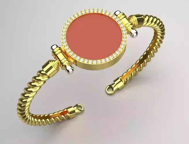 Rope design cuff bracelet with coral stone diamonds model bg0014 3D print model