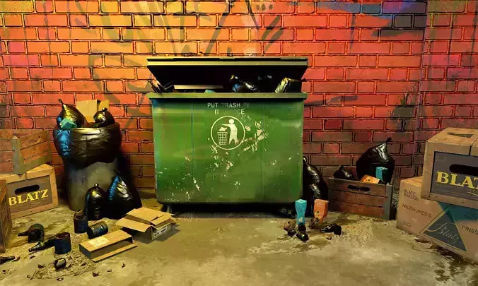 Dumpster trash with garbage bin 3d model