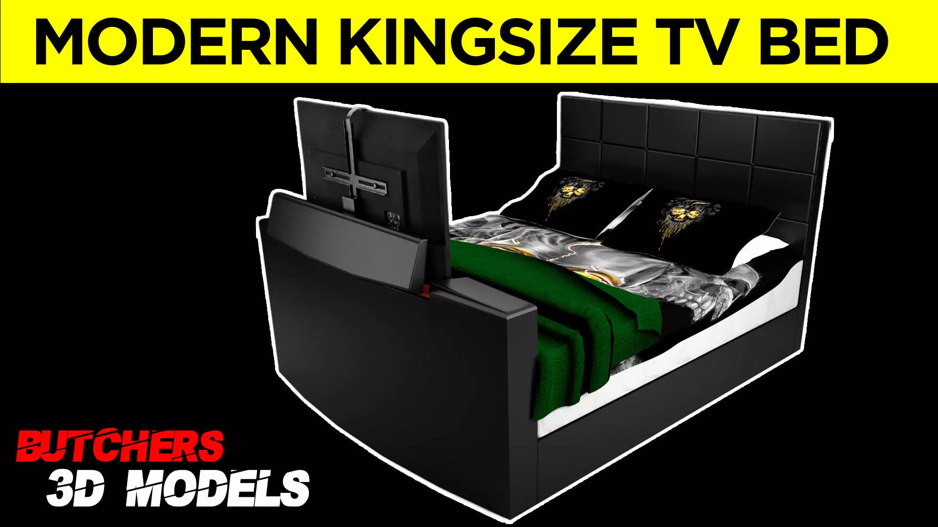 Modern kingsize TV bed -game ready asset Free low-poly 3D model