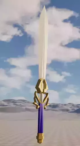 Ultra low poly metallic hero fantasy sword game-ready asset