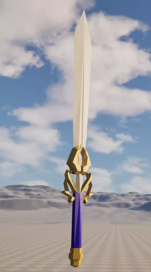 Ultra low poly metallic hero fantasy sword game-ready asset Low-poly 3D model_0