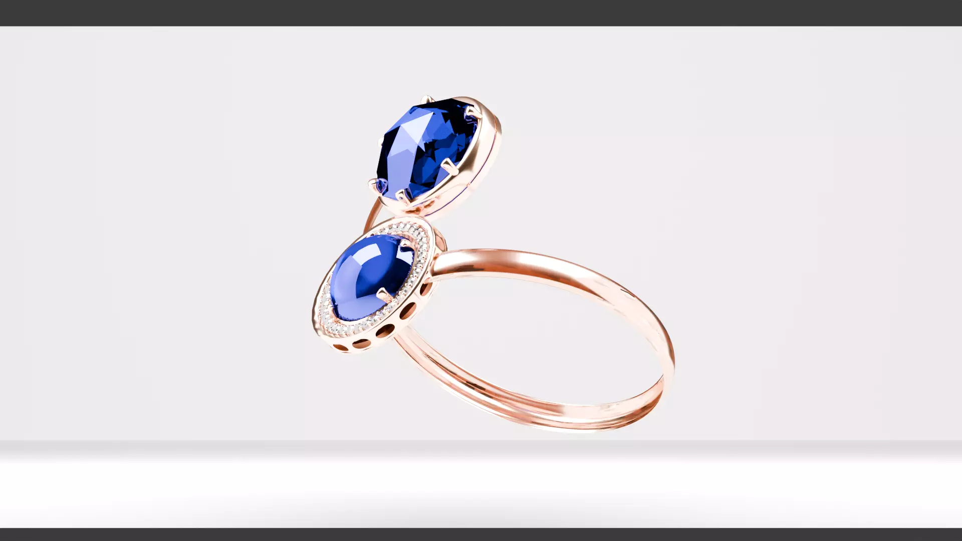 Dual Sapphire Curve Ring 3D Printable and CGI Ready Jewelry 3D print model