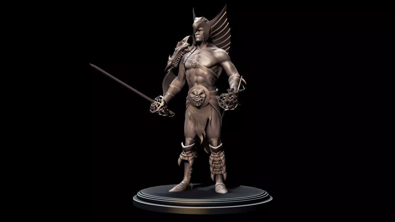 Warlord bronze statue of man holding sword 3D model