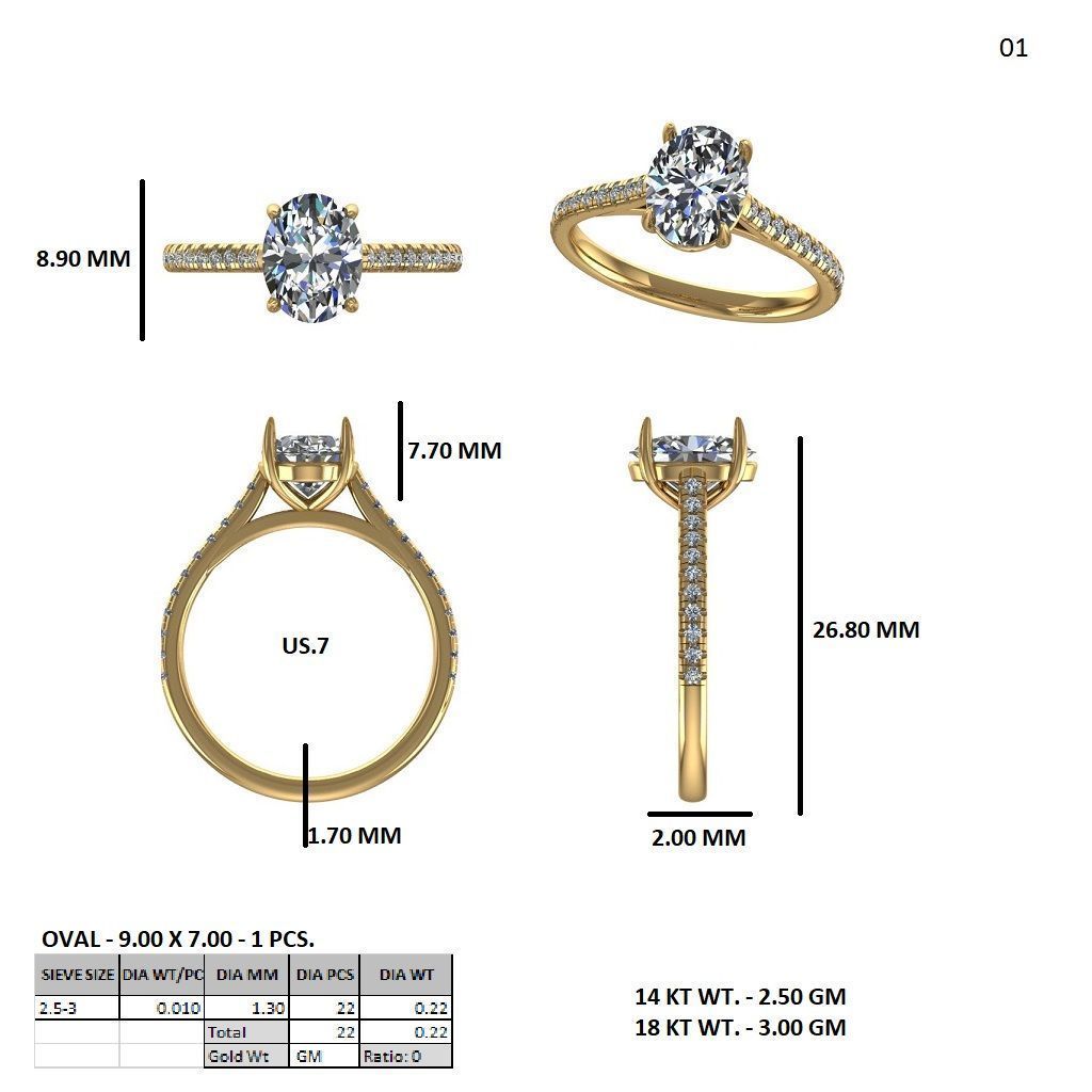 solitaire wedding ring with detail images and 360 render videos 3D print model_9