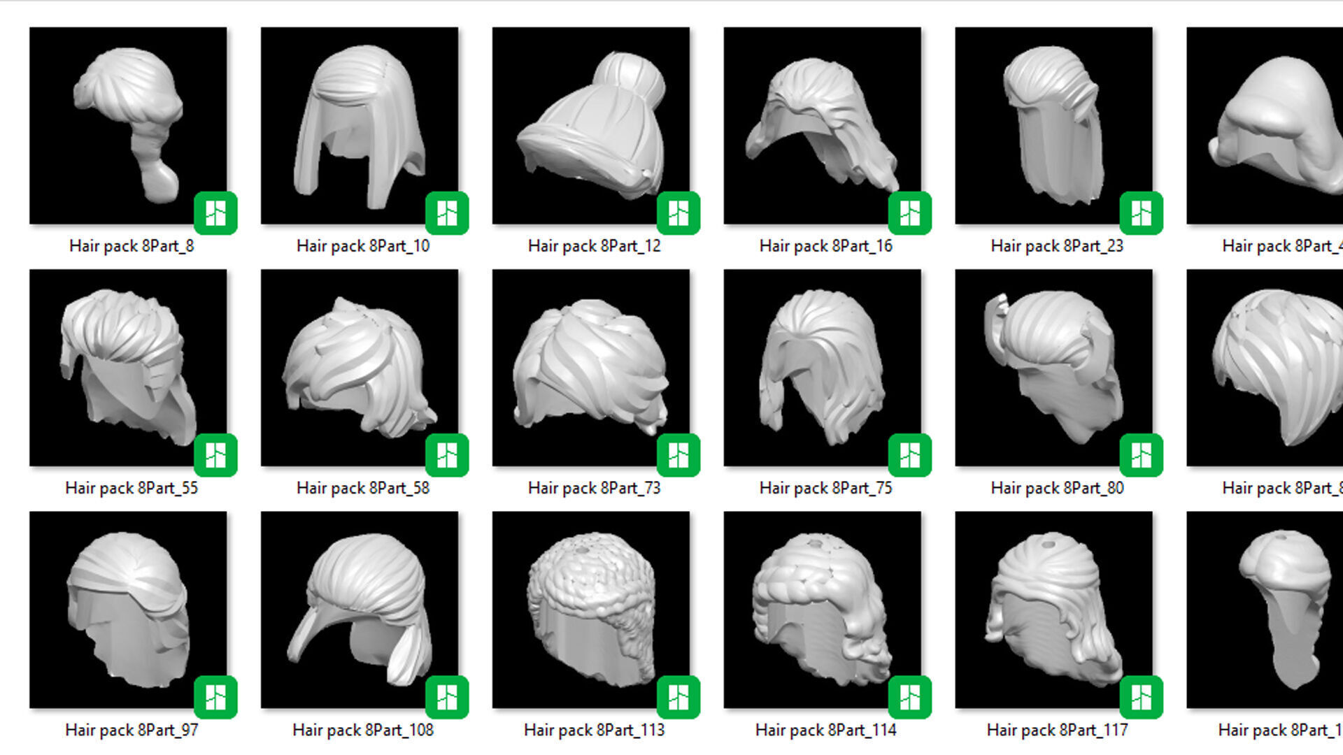 TwindBricks3D - Minifigure Hair pack 8 3D print model_1