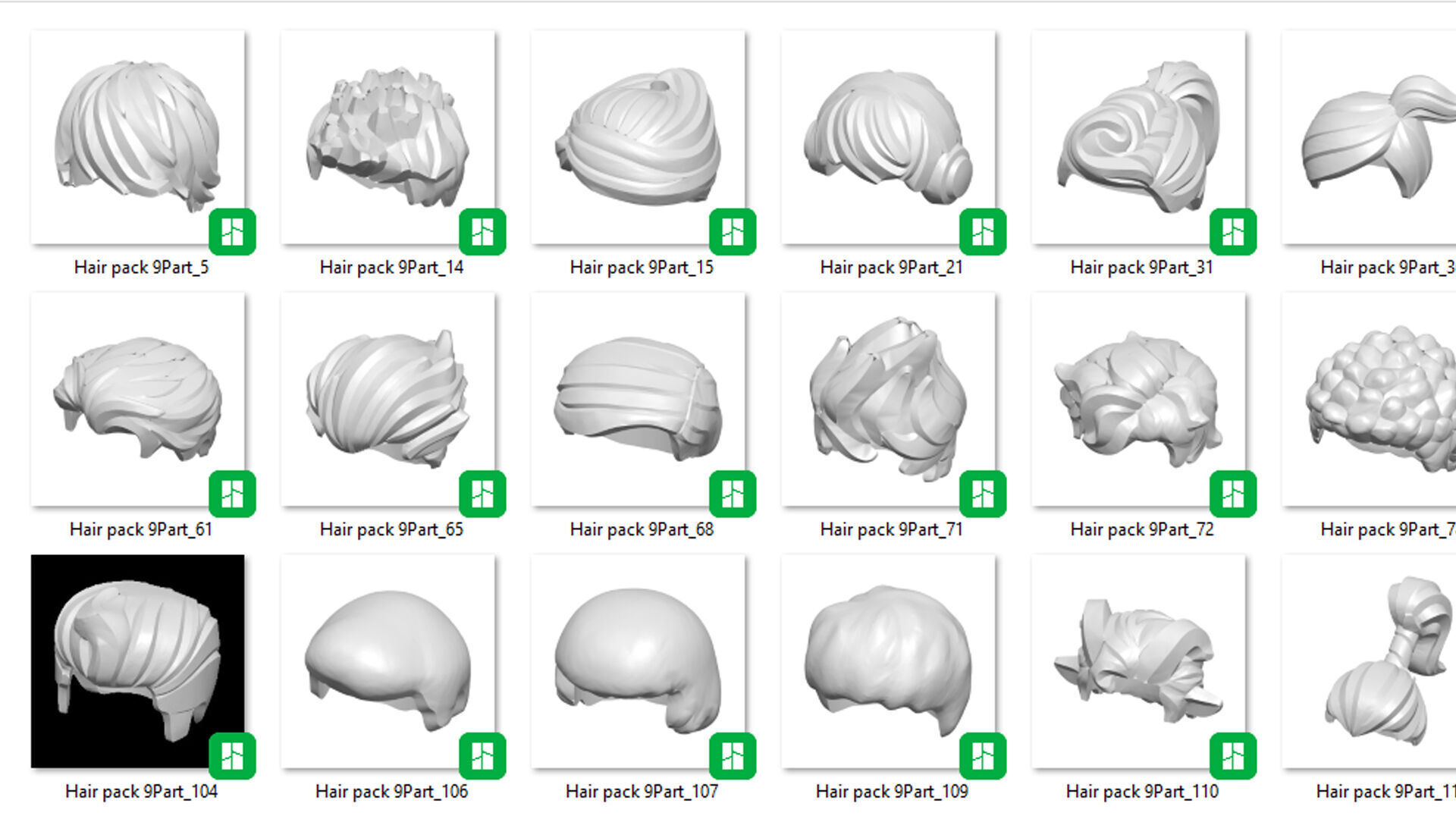 TwindBricks3D - Minifigure Hair pack 9 3D print model_1