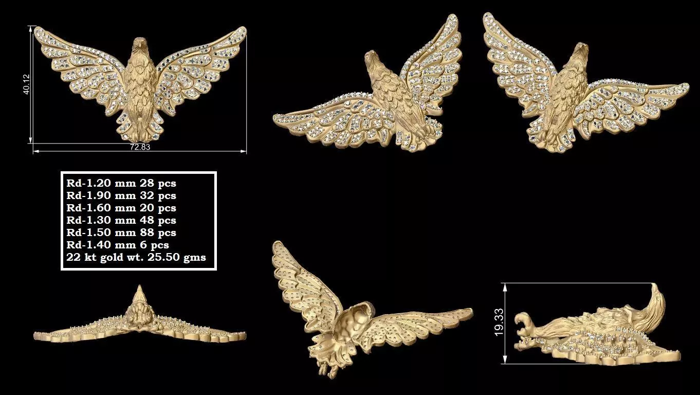 Bird Pendant gold printable jewelry 3D print mode 3D print model