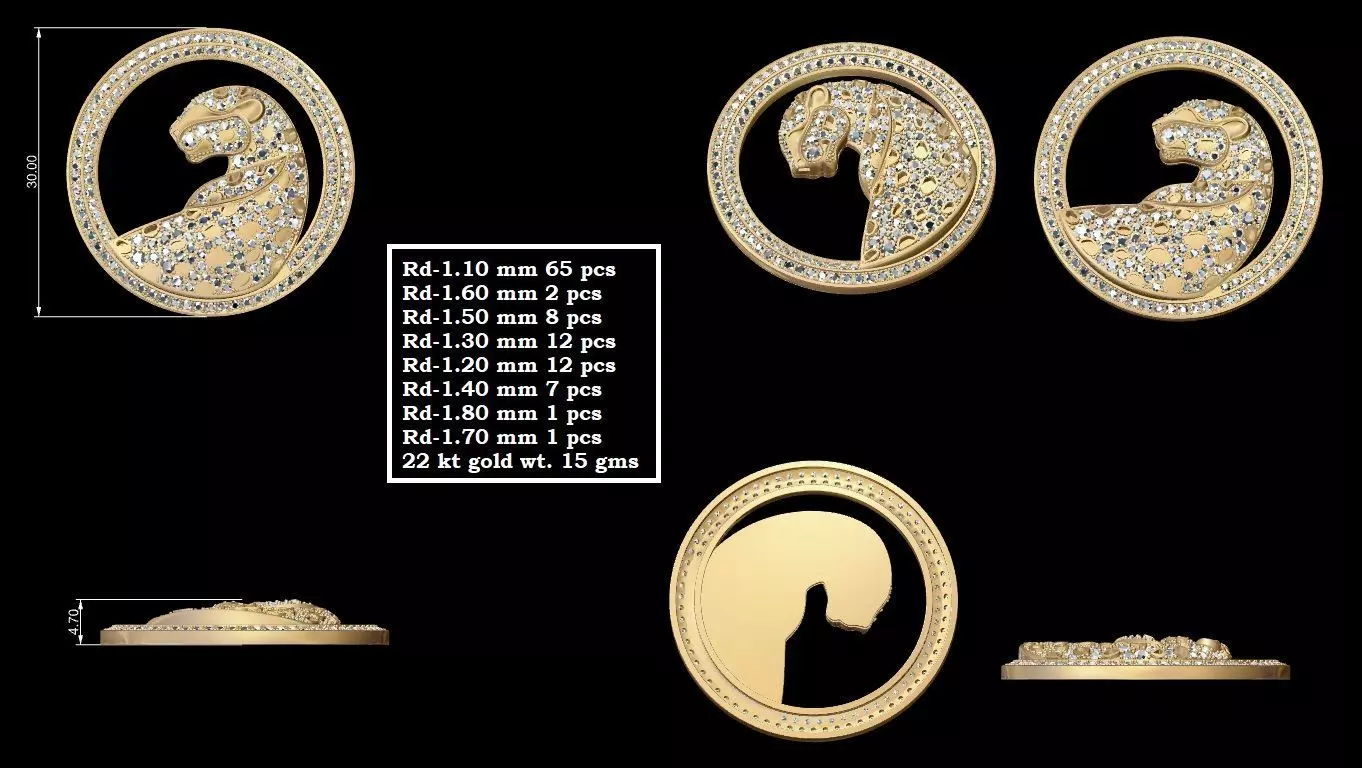 Animal Pendant gold printable jewelry 3D print model 3D print model