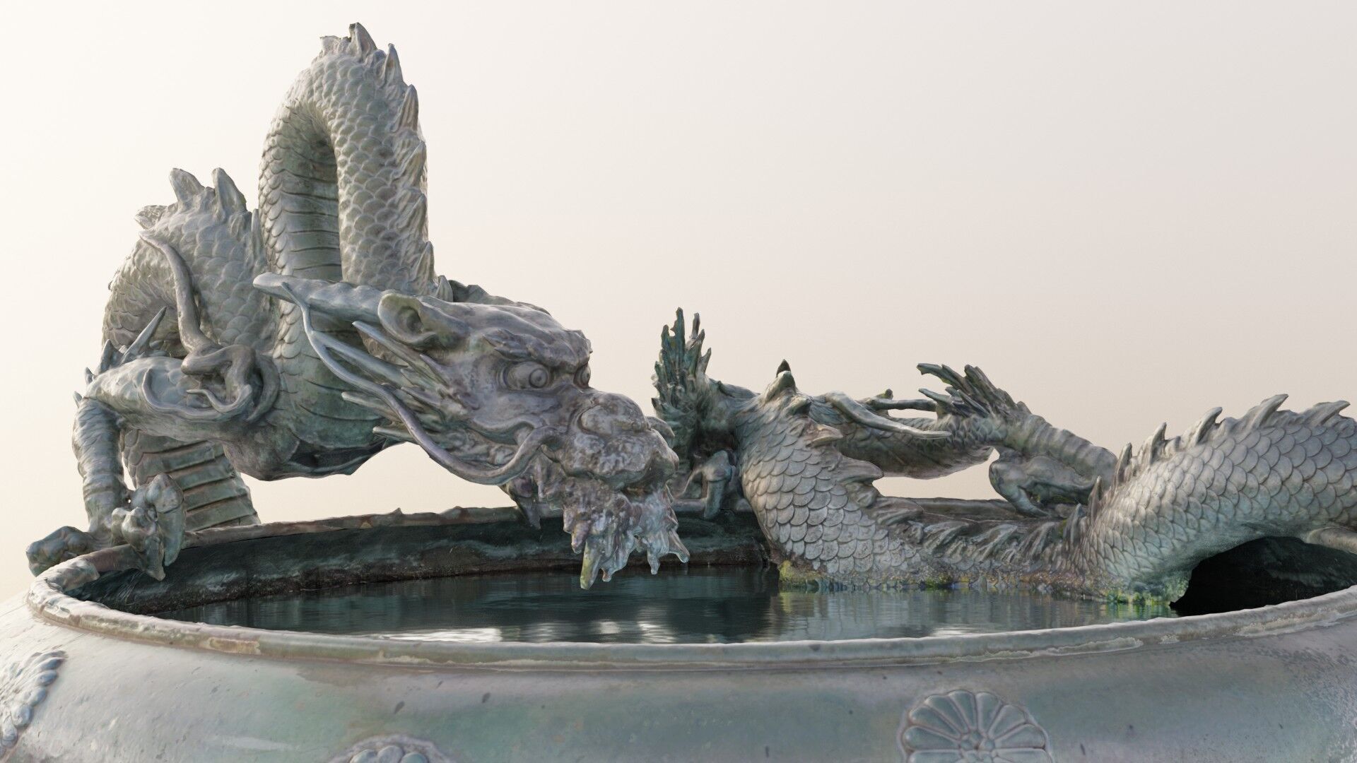Japanese Dragon Fountain Low-poly 3D model_5