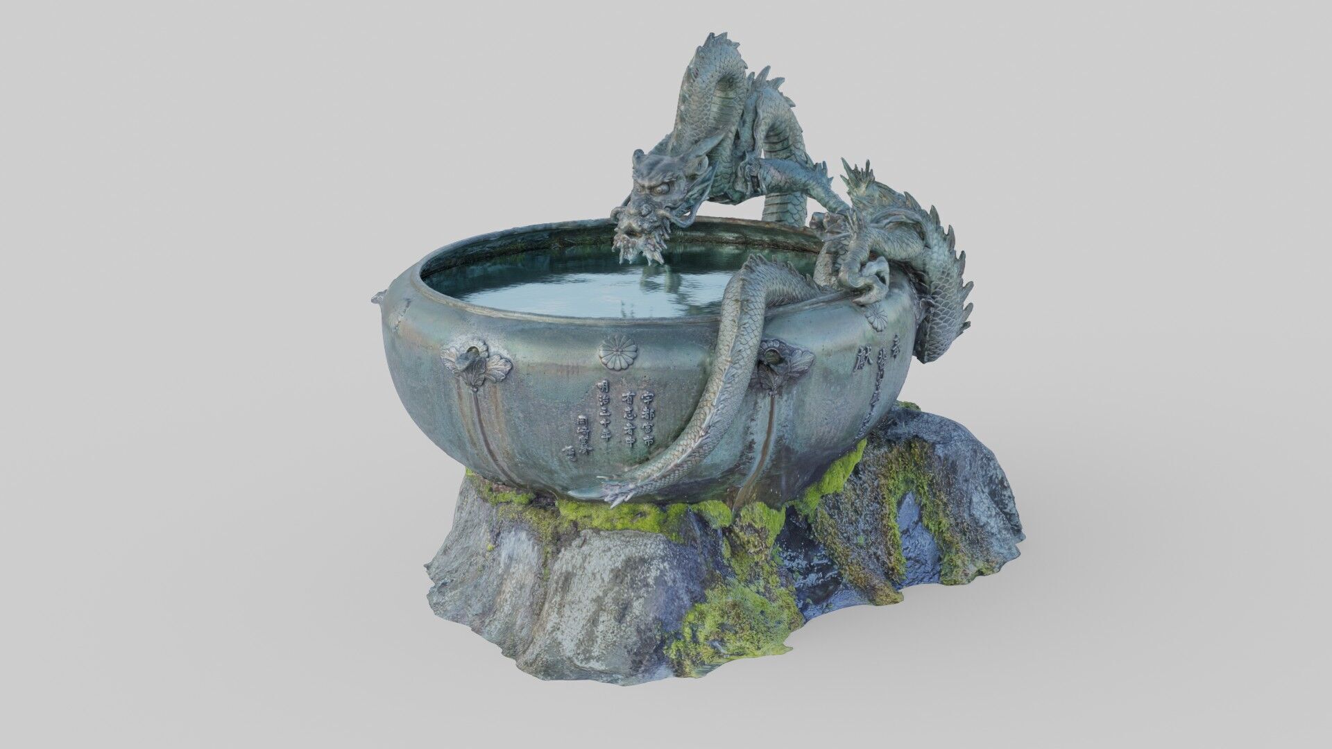 Japanese Dragon Fountain Low-poly 3D model_10