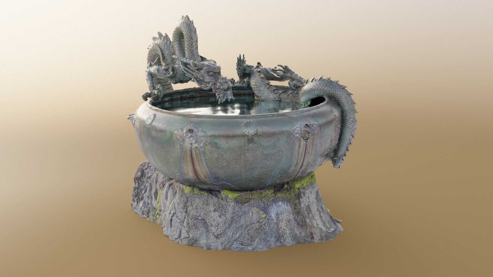 Japanese Dragon Fountain Low-poly 3D model_4