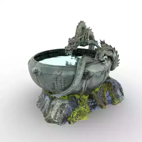 Japanese Dragon Fountain with LODs PBR Low-poly 3D model