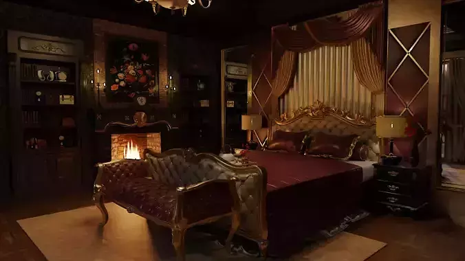 Vintage Bedroom with Bathroom